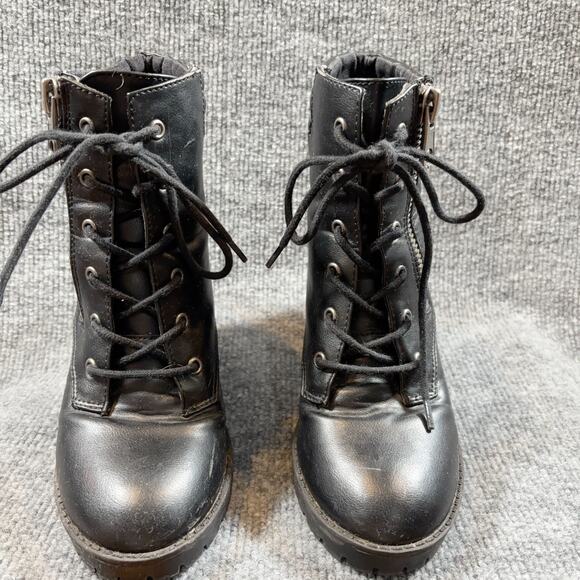 Steve Madden Nydiaa Black Combat Boots 7M Lace Up Chunky Heel Zip Lug Sole - Picture 2 of 16